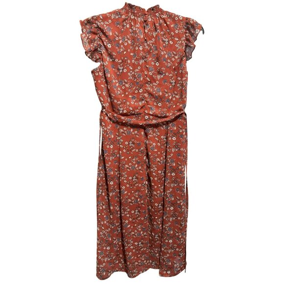 Nina Leonard Smocked Flutter Sleeve Floral Print Lined Midi Dress Flattering SzL - Picture 3 of 7